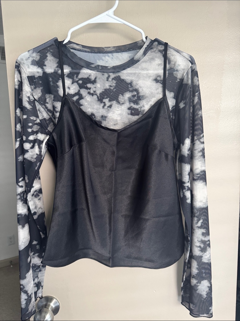 Two Piece Tie-Dye Long Sleeve Crop Top with Black Tank